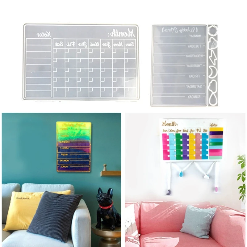 

LXAE Calendar Resin Mold 2 Pieces Weekly and Monthly Plan Silicone Mold Suitable for Epoxy Resin Casting Dry Eraser Maker