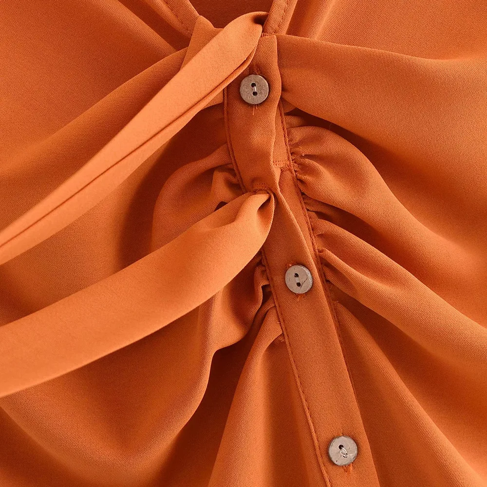 

Women Summer Plus size V-neck Soft Short Sleeve Shirt Dresses A-line Lace-up Drawstring Pleated Casual Midi Twisted Draped Dress