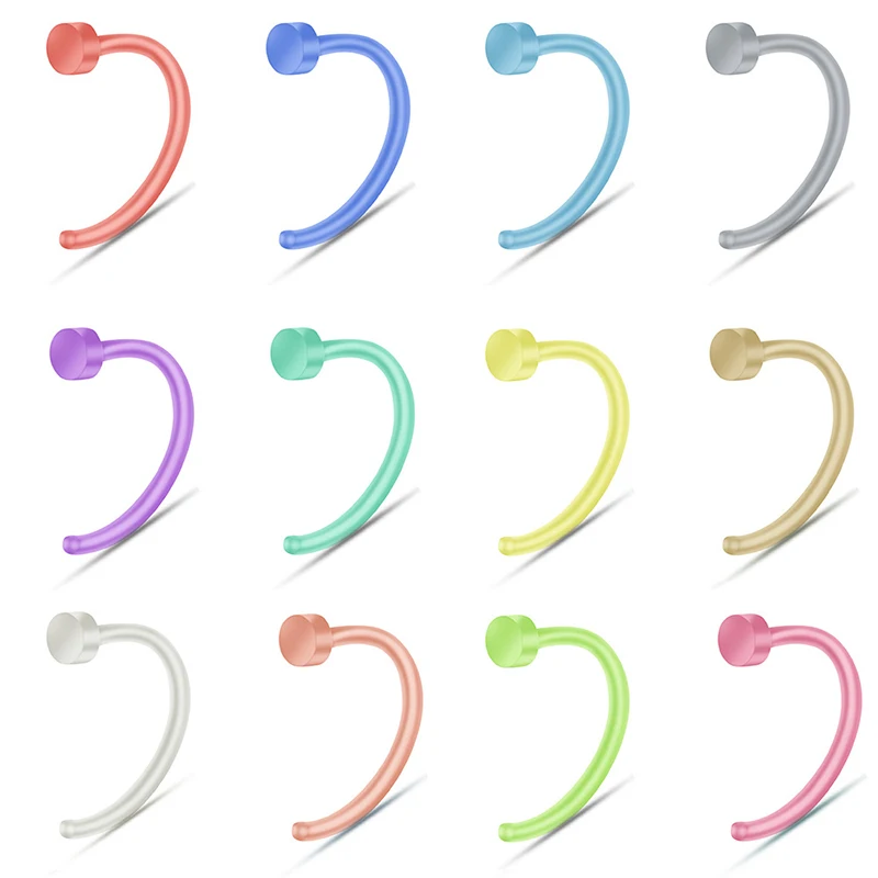 

12pcs/lot Acrylic Nose Ring C Shaped Nose Piercing Nostril Screws Flexible Nariz Studs for Women Not Allergic Body Jewelry 20G