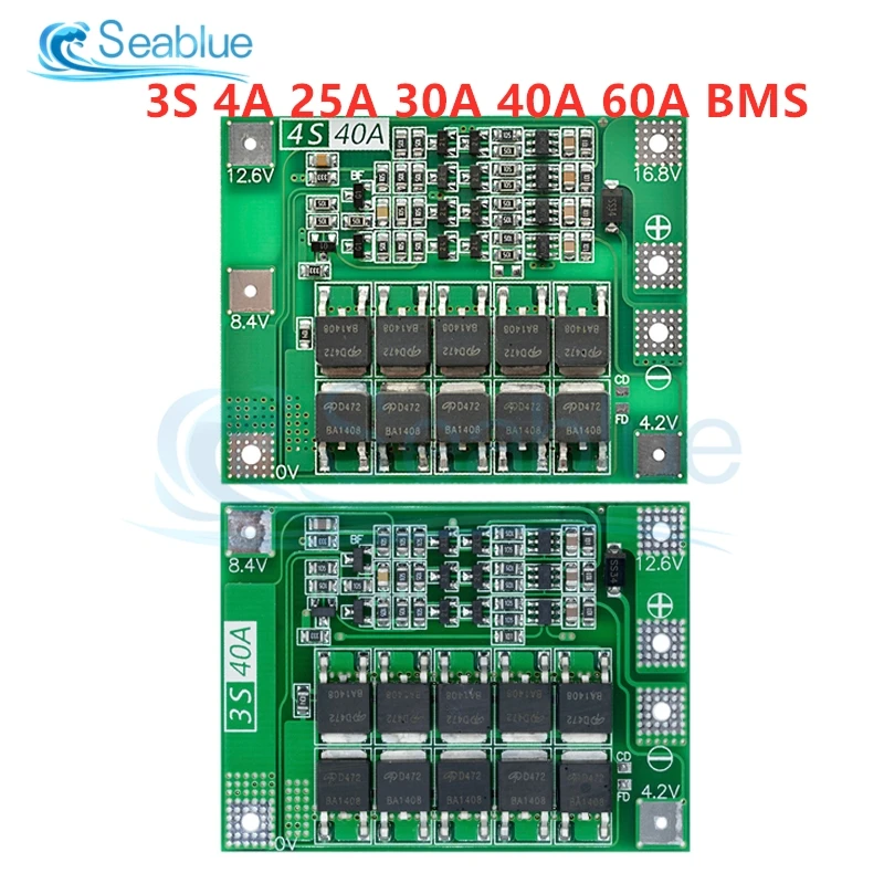 

3S/4S 40A 60A Li-ion Lithium Battery Charger Protection Board 18650 BMS For Drill Motor 11.1V 12.6V/14.8V 16.8V Enhance/Balance
