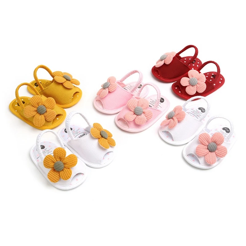 

2021 Summer Cute Baby Sandals Sweet Flower Breathable Cloth Soft Sole Flat Princess Shoes Infant Non-Slip First Walkers