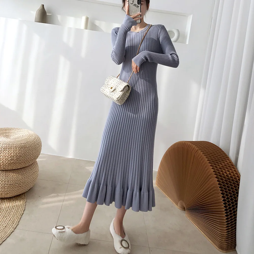 Женское Повседневное платье-свитер однотонное элегантное праздничное платье с