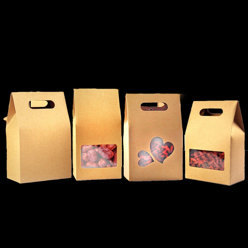 

Kraft paper Handle Gift box window bag Transparent organ portable Storage Packing food nut Snack dried fruit goods meat coffee