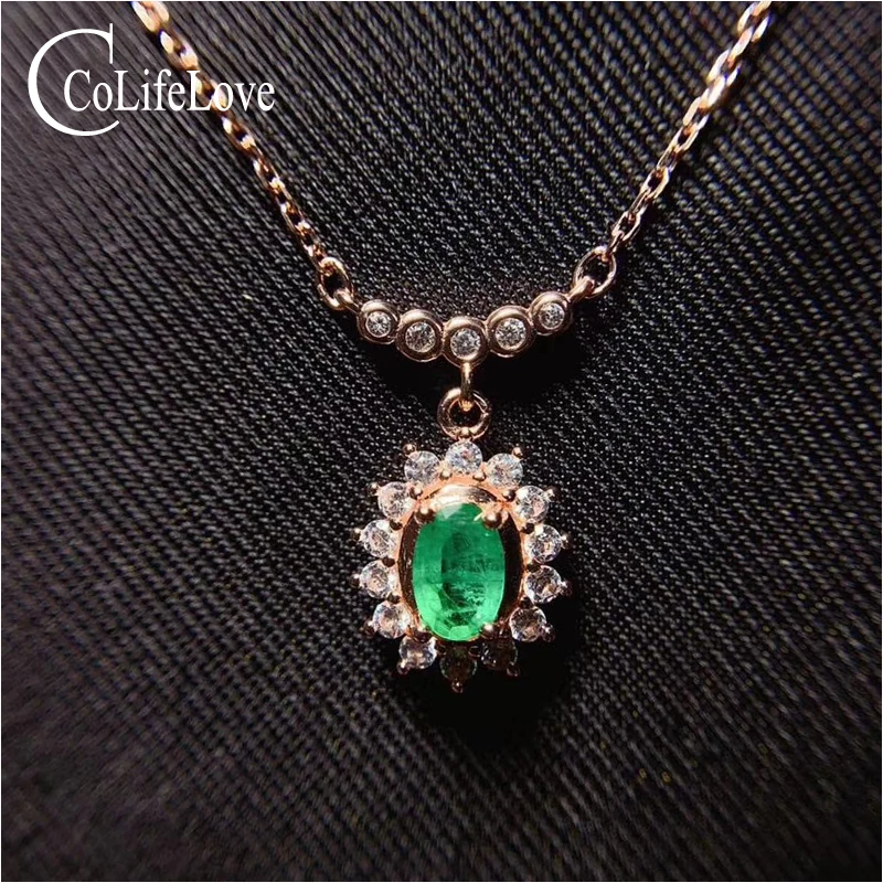 Подвеска из серебра 925 пробы с изумрудом 4 Х6 мм|Подвески| |