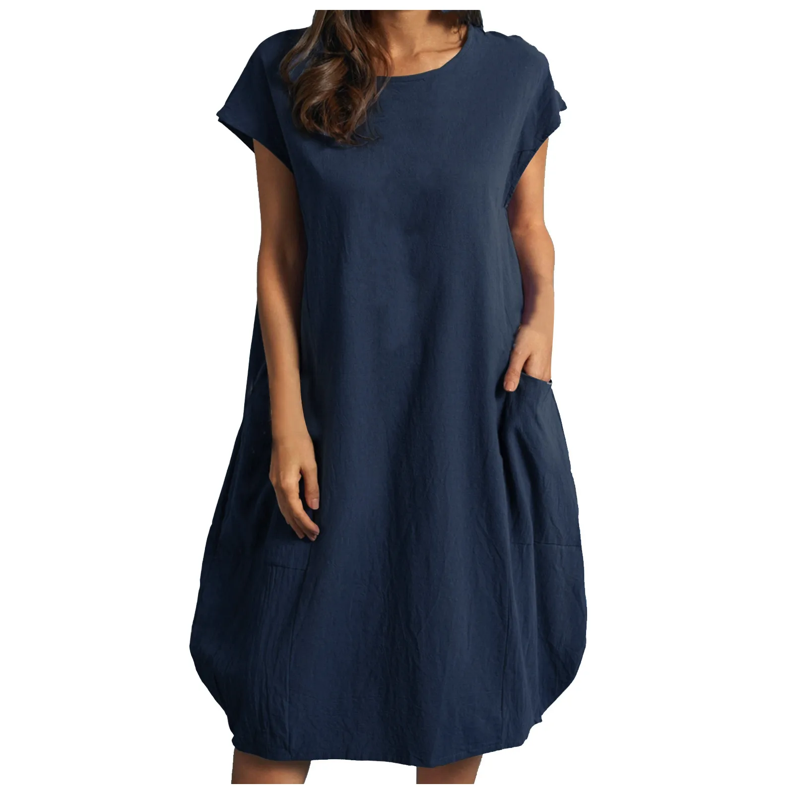 

Retro Solid Oversized Dress Women Cotton Linen O-neck Short Sleeve Mini Dress Casual Women Dresses Платье Летнее Женское 2021