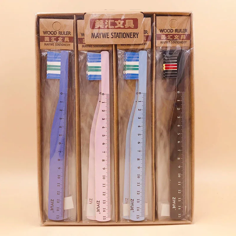 

48 pcs/lot Toothbrush Wooden Ruler Cute 15 cm Measuring Straight Rulers Drawing Tool Promotional Stationery gift school supply