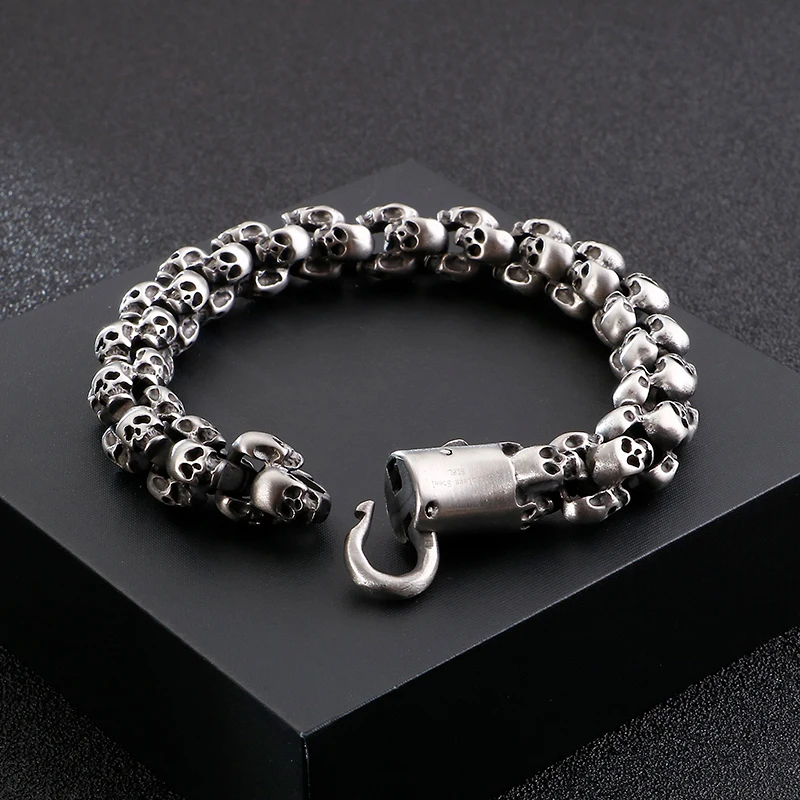 

All Skull Wrist Bracelet For Men Pulseras Stainless Steel Chain Punk Skeleton Bracelet Fashion Jewelry Accessory For Mens Gift
