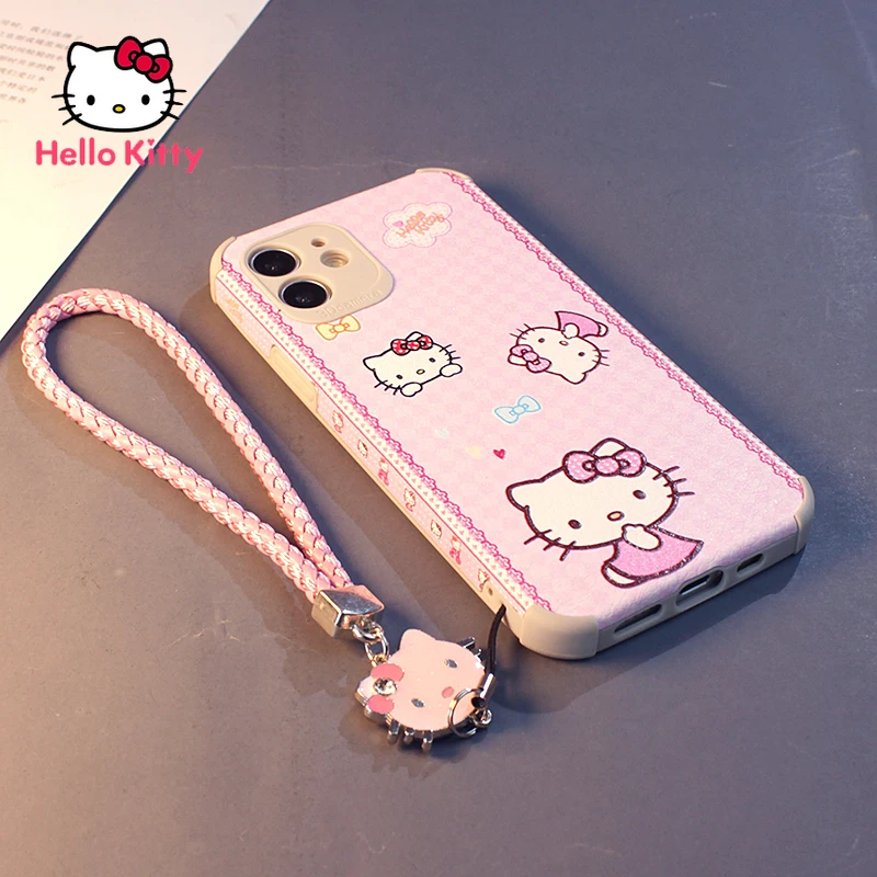 

Hello Kitty for IPhone 7/8P/X/XR/XS/XSMAX/11/12Pro/12mini Cute Lanyard Leather Soft case Suitable for girls