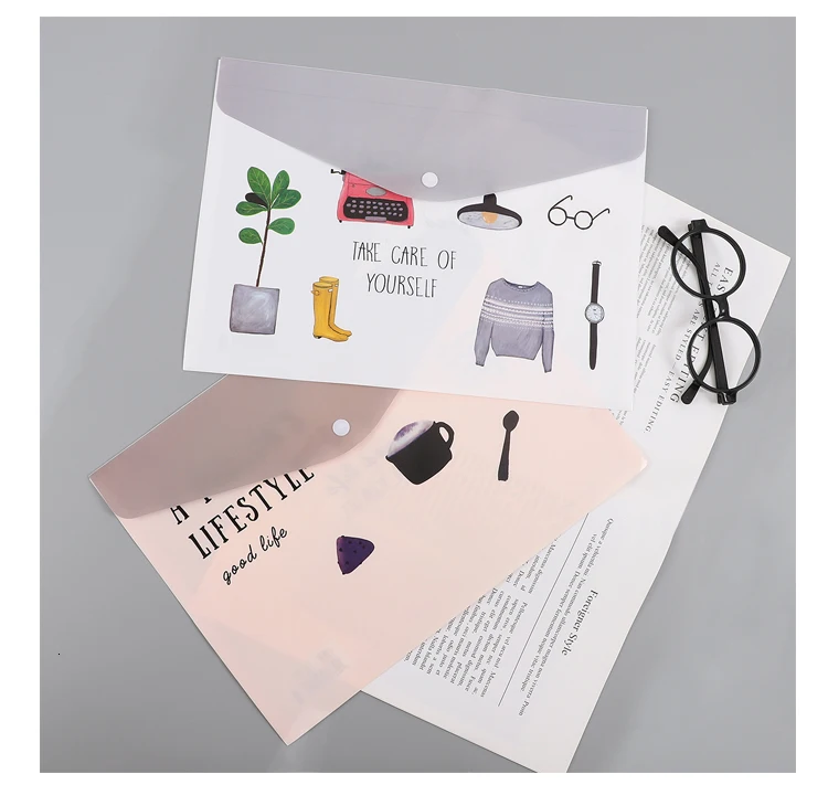 JIANWU A4 Cute cartoon PP Creative Document Bag School students file bag Bill Bag kawaii Office Supplies