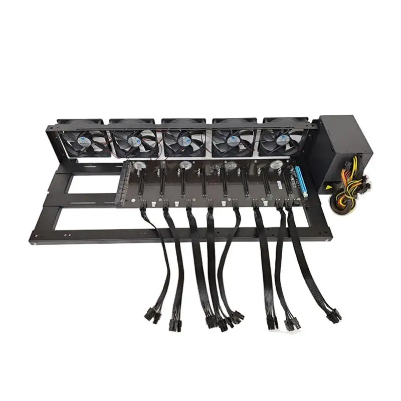 

8GPU Open Mining Machine Frame Mining Rig Frame Case Steel Graphics Card Bracket GPU Miner Kit Video Card Holder With 5 RGB Fans
