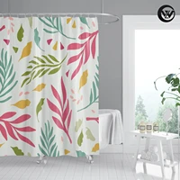 waterproof colorful geometric leaves bathroom curtain washable hot sales polyester shower curtin liner