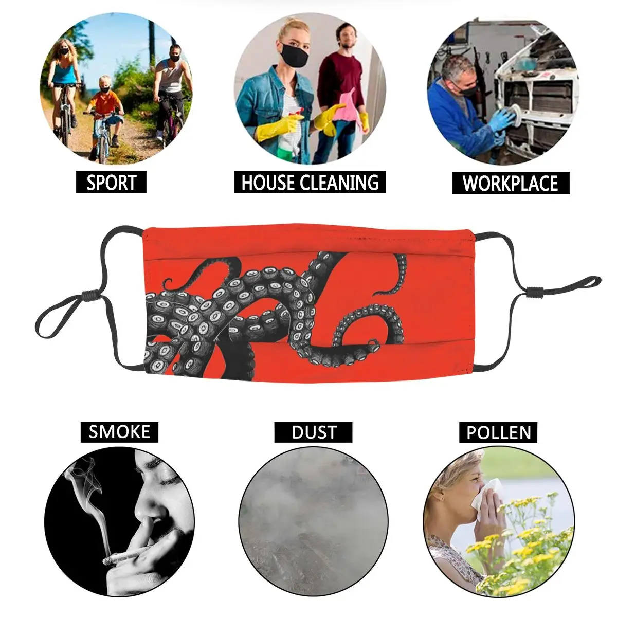 

Red Tentacle Octopus Reusable Mouth Face Mask Ocean Animals Pattern Anti Haze Dustproof Protection Cover Respirator Mouth Muffle