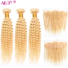 613 Курчавые Кудрявые пряди с фронтальным средним соотношением бразильские кудрявые 3 искусственные пряди кружевной фронтальной пряжкой Remy много