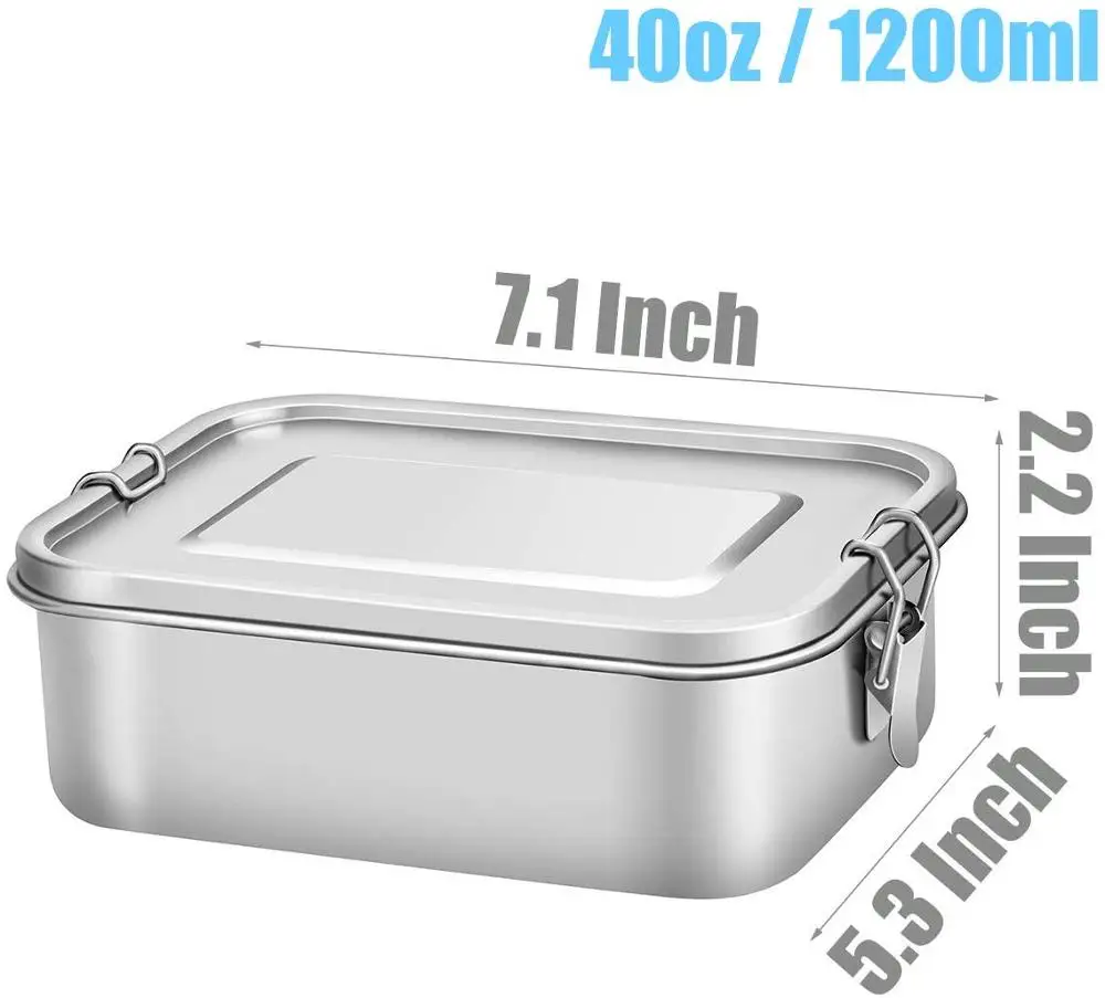Bento Box, Realman из нержавеющей стали Герметичный Bento Ланч-бокс, 40 унций герметичный дизайн с запирающимися зажимами, металлический пищевой контейнер