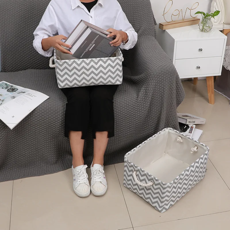 

Hot-selling wavy EVA cotton linen storage basket desktop cotton rope portable closet storage underwear arrangement home organize