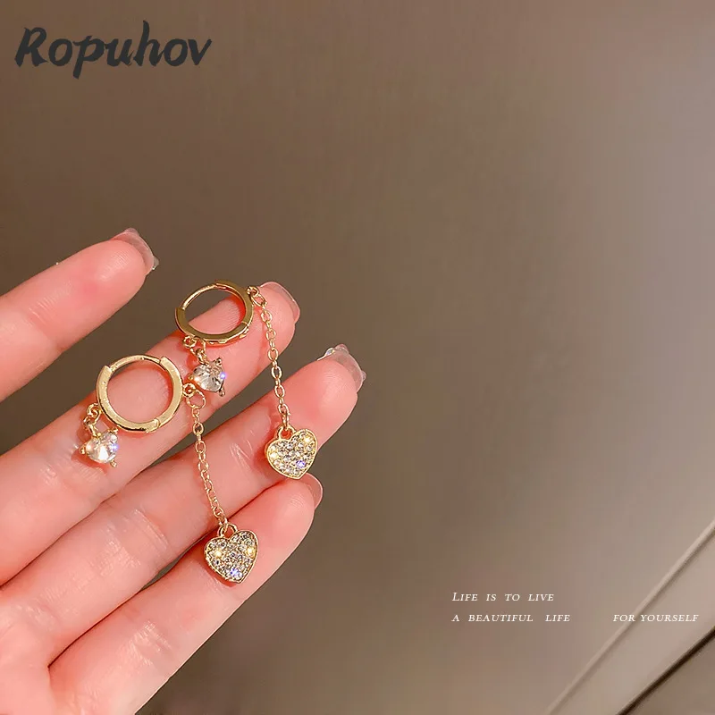 

ROPUHOV 2021 New Korean Trendy Korean Diamond-encrusted Love Sweet Earrings Flow Su Peach Heart Personality Earring Earrings