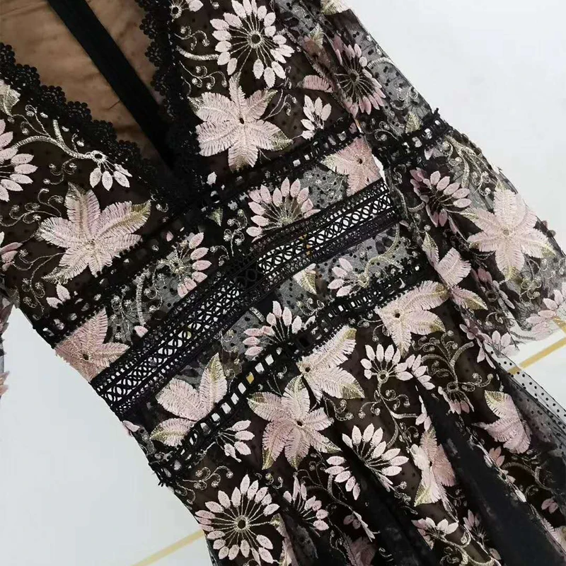 Женское подиумное платье AELESEEN черное высокого качества с рукавом 3/4 и v образным