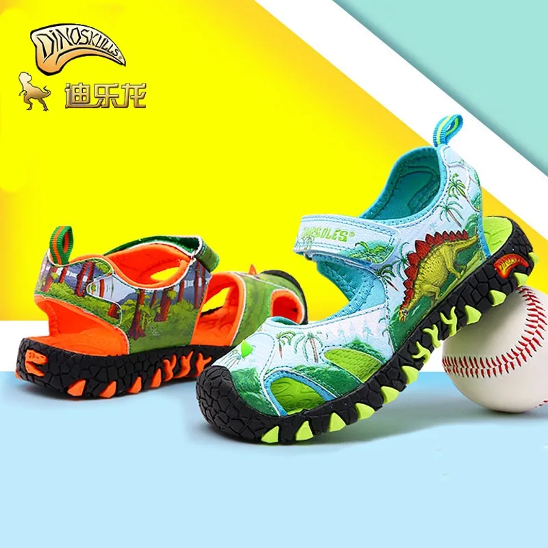 Сандалии DINOSKULLS детские дышащие кожаные с вырезами Повседневная пляжная