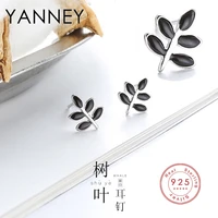 yanney silver color 2022 trendy fashion leaf stud earrings woman simple fresh lovely drip glaze black leaf jewelry accessories