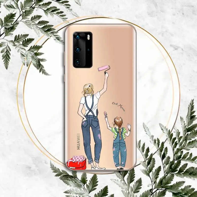 

girl Queen Mom and baby Phone Case Clear Transparent for huawei honor P 40 30 20 lite Pro 10 i 8 9 x p smart 2019