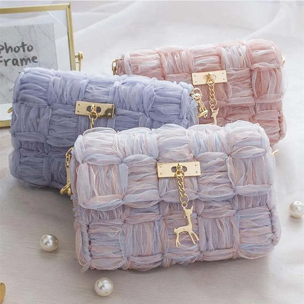 

DIY Bags Homemade Hand-Woven Bags Ribbon Yarn Mesh Homemade One-Shoulder Messenger Bag DIY Shoulder Bag Making Kit Set