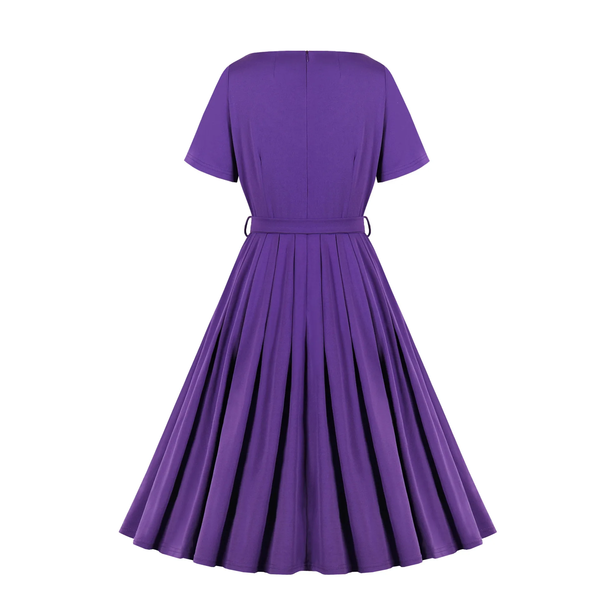 

Solid High Waist Summer Dress Solid Big Swing Pleasted Dresses Women Robes Elegant Casual Dress TQ01