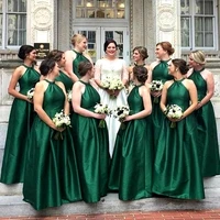 cheap satin green bridesmaid dresses 2020 long a line halter wedding party dress for bridesmaid group dress for wedding party