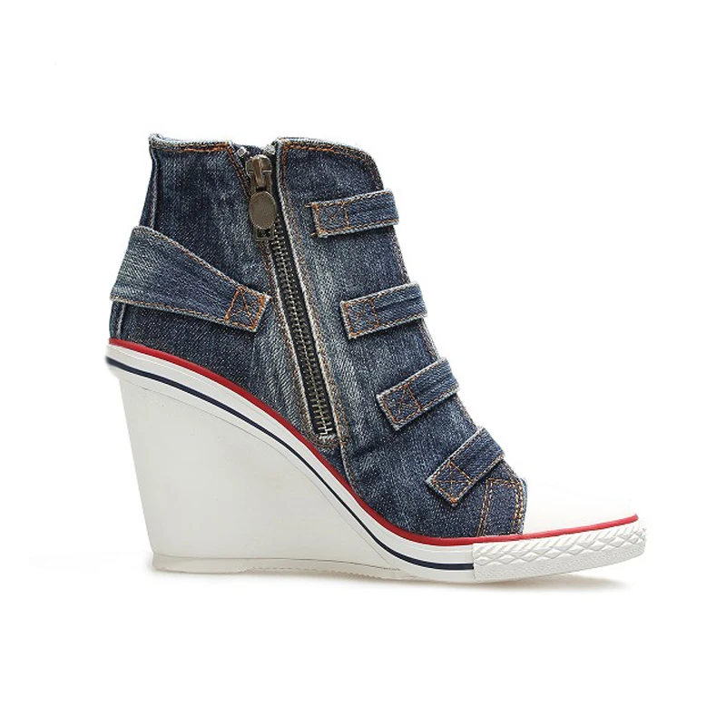 Женские высокие джинсовые туфли в европейском стиле холщовые кроссовки на