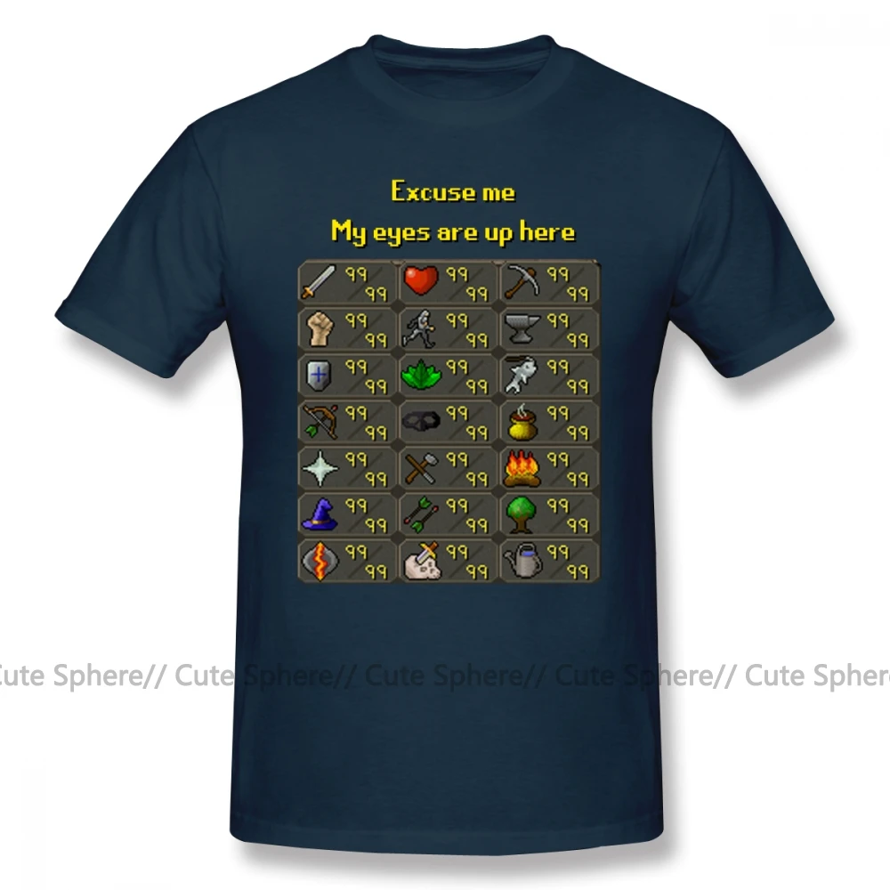Runescape, футболка, Runescape, My Eyes Are Up Here, футболка, 100 хлопок, графическая футболка, мужская, ХХХ, с коротким рукавом, летняя, забавная футболка - Цвет: Navy Blue