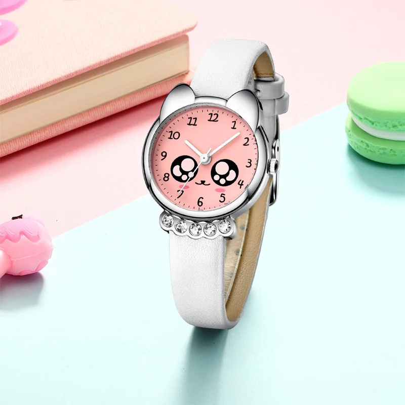 KDM милые детские часы 2019 кварцевые Мультяшные для девочек с рисунком кота Стразы