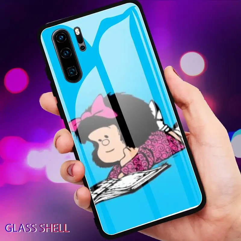 

Hot cute Mafalda Phone Case For Huawei P9 10Plus 20PRO P30 Lite Back Cover Tempered Glass Cases For NOVA 3E Series