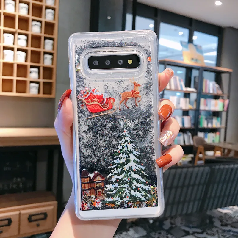 For Samsung Note 10 Plus Cover Christmas Tree Liquid Sand TPU Glitter Back Case for Samsung Note 10 8 9 S8 S9 S10 Plus Coques