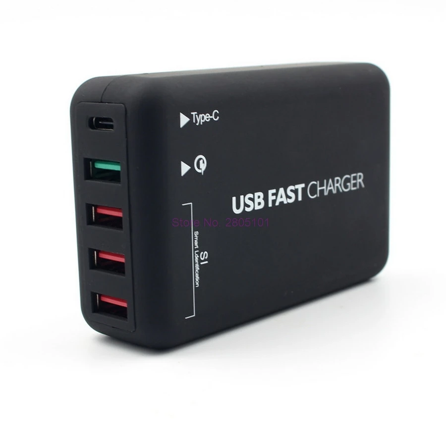 

dhl or fedex 50pcs 4 Port USB Type-C QC 3.0 USB Wall Fast Charger Station Power Adapter EU Plug Black 5V/9V/12V Support