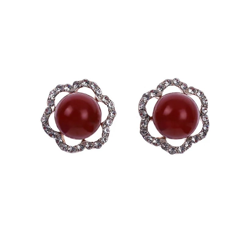 

Fashion Simulated Pearl Rhinestone Circle Flower Shape Ear Studs Cute Earrings For Women Shiny Wedding Ear Jewelry