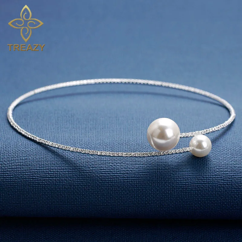 Choker TREAZY ожерелье-чокер со стразами ожерелье для женщин простой милый Искусственный Жемчужный шар колье воротник Свадебные аксессуары - Окраска металла: Choker