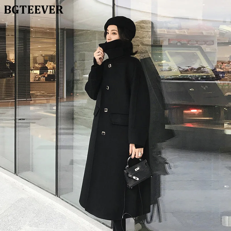 BGTEEVER элегантное женское однобортное шерстяное пальто со стоячим воротником