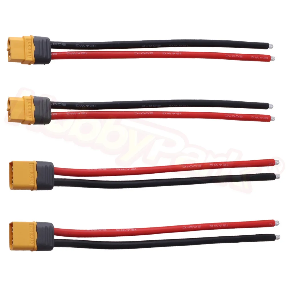 

4-Pack XT60H Connector Male & Famale Extension Cable 12AWG Gauge Silicone Wire for RC Lipo Batteries Cars FPV Drones