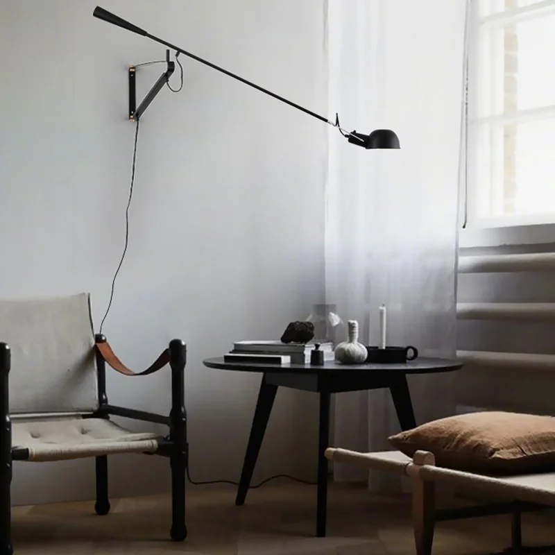 

Vintage Long Rod Rocker Wall Lamp Industrial Minimalist Iron Art Reading Adjustable Telescopic Bedroom Light wall sconce
