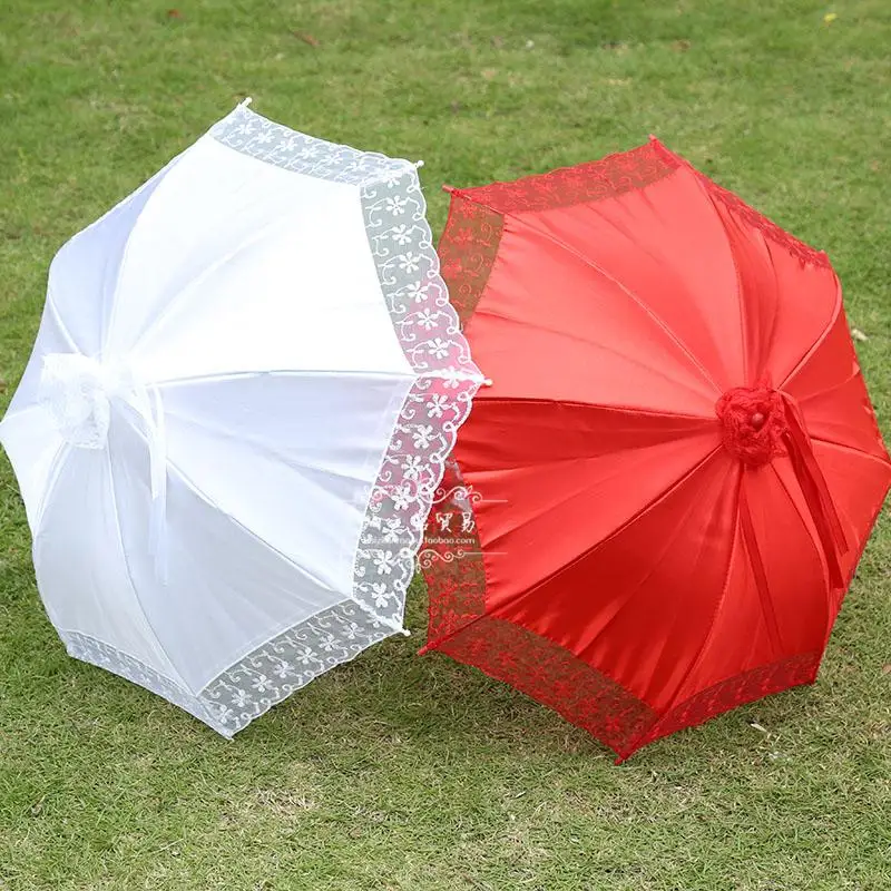 

Red White Lace Princess Long-handled Lady Childen Handicraft Photo Props Princess Umbrella