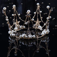 janevini luxury big pearls round bridal crown 2019 stars crystal bride wedding tiaras baroque hair jewelry headpieces