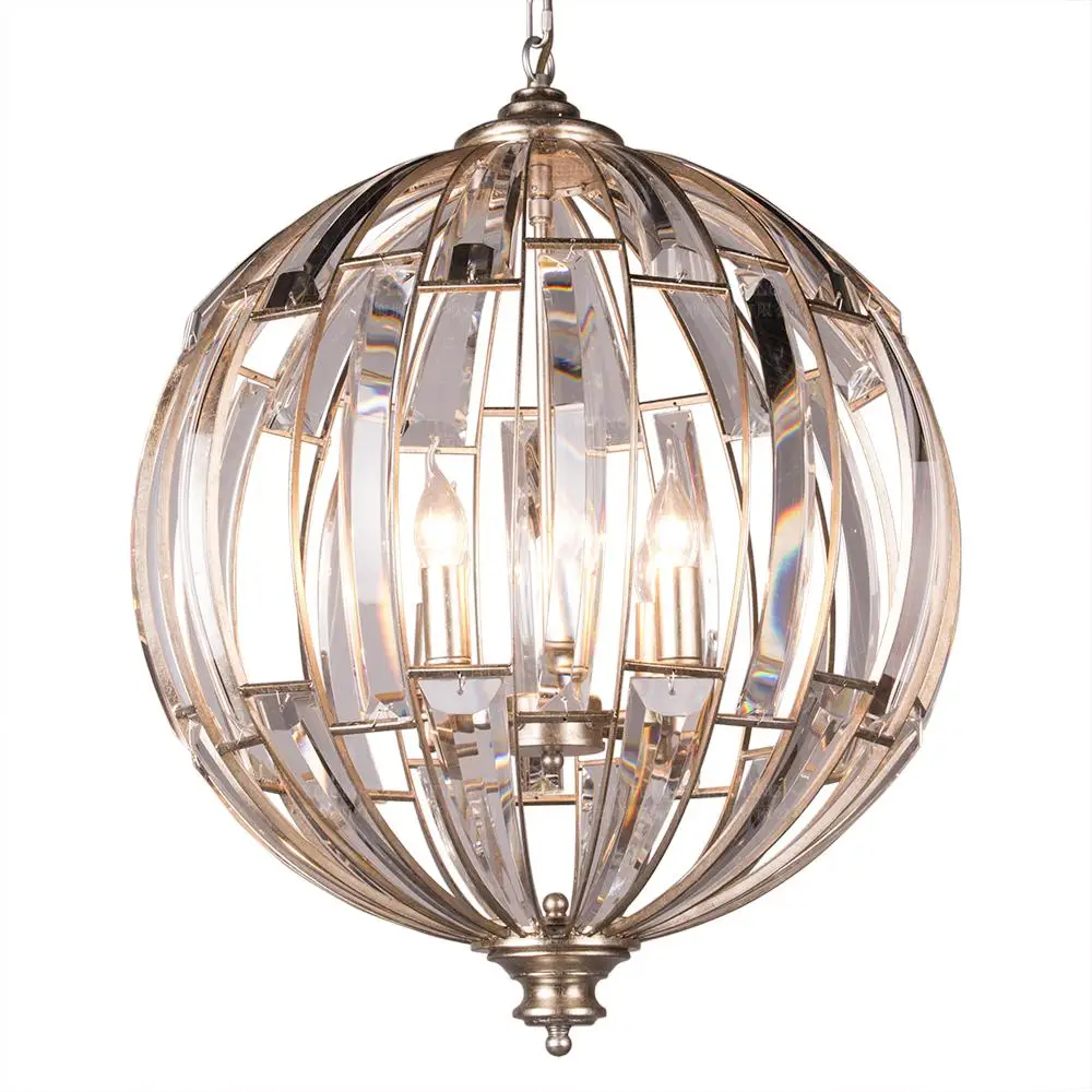 Винтажный подвесной светильник с круглыми кристаллами под старину серебро