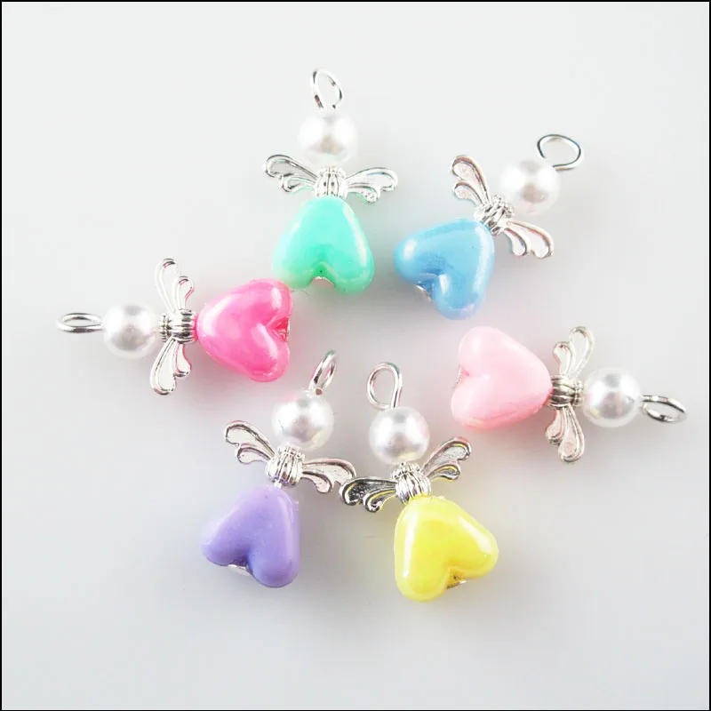 24 новые амулеты ангелы Тибетский Серебряный тон крылья Смешанные акриловые