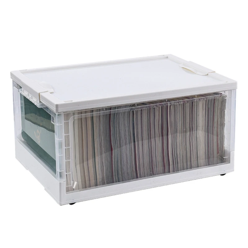 

Foldable Book Storage Box Household Plastic Transparent Case Organizer Container W0YF