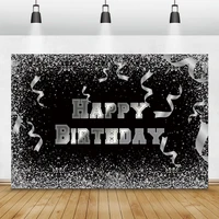 photographic backgrounds silver black happy birthday party ribbons dots poster banner portrait photo backdrop for photo studio