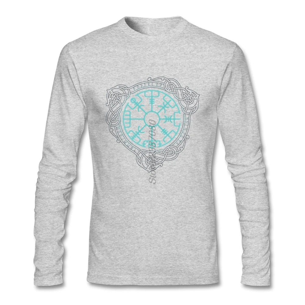 Викинги Футболка хлопок с длинным рукавом Пользовательские Vegvisir Мужская футболка Pop Crazy мужские рубашки