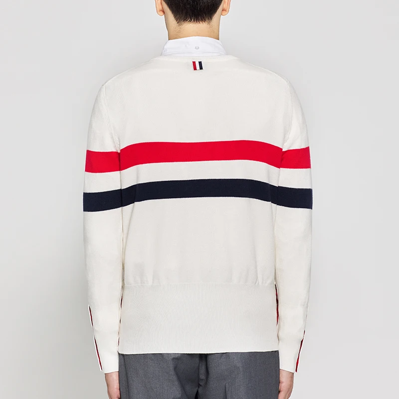 

TB THOM 2021 Fashion Brand Sweaters Men Slim Fit O-Neck Pullovers Clothing Patchwork Wool Striped Autumn Winter Casual Coat