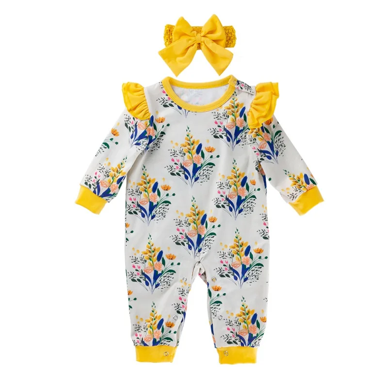 Детский осенний комбинезон для девочек с круглым воротником длинными рукавами и