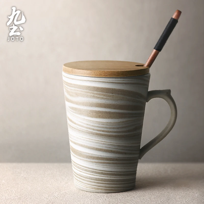 

Japanese Vintage Ceramic Mug with Spoon Coffee Handmade Pottery Minimalist Milk Mug Kaffeetasse Office Espresso Mug Latte MM50MK