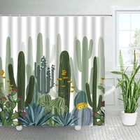 nordic green cactus shower curtains set tropical plants hand painted art chic home fabric bath curtain with hooks bathroom decor