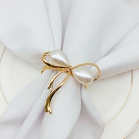 10pcslot fashion wedding napkin ring pearl bow napkin buckle metal plating napkin ring holiday party desktop decoration